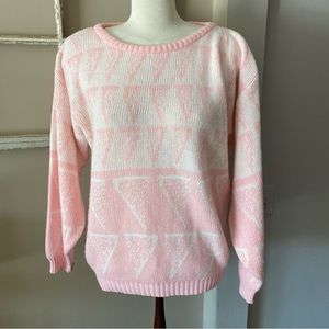 Vintage 1980s pink and white geometric design sweater.